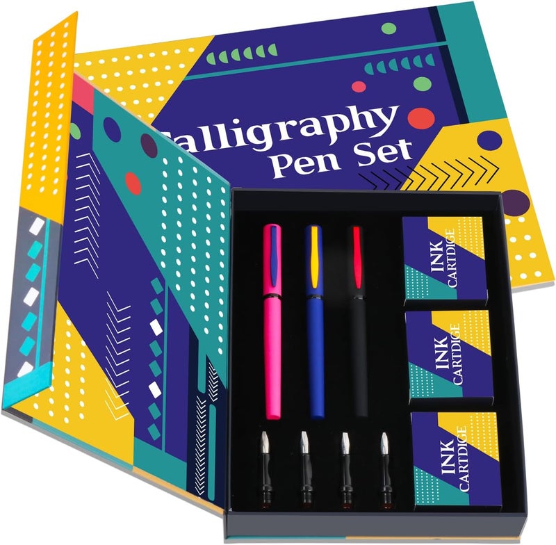 Aifeiter Calligraphy Pen set,Calligraphy Fountain Pens with 7 Different Replaceable Nibs with 60 Ink Cartridges(12 Colors),3 multi-functional color Fountain pens - Image 5